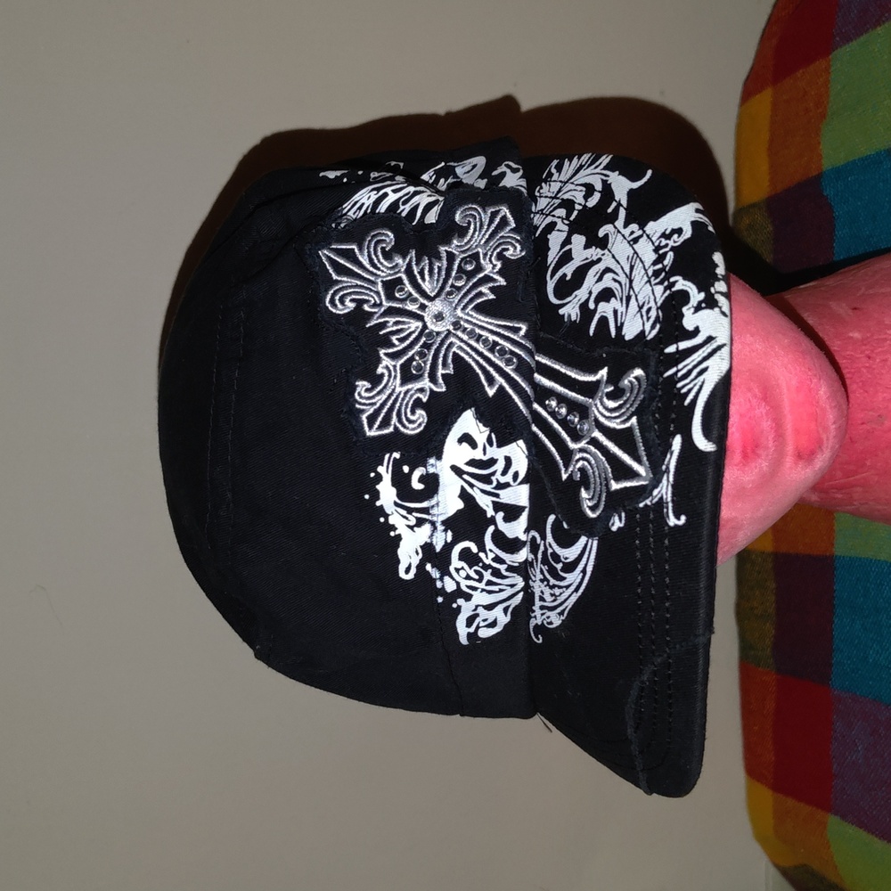 Japanese Cross Rhinestones Distressed Style Adult Military Strapback Hat